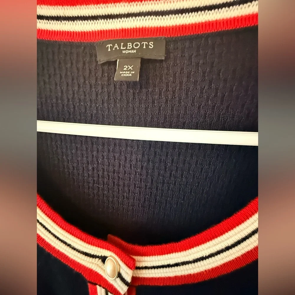 Talbots Navy Cardigan with Red and White Trim - Picture 4 of 8